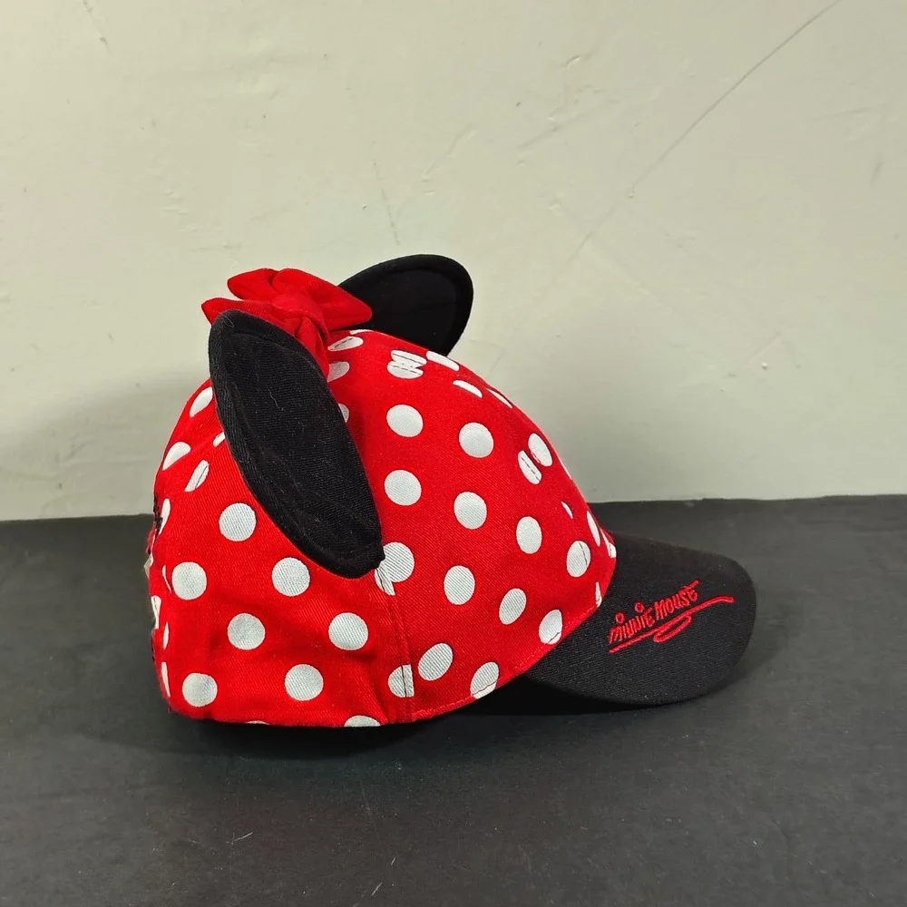 Disney Minnie Mouse Hat Girls Red Polka Dot Ears Bow Disneyland Snapback
